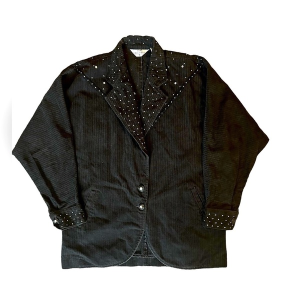 Vintage Opal by Lorraine Wardy black pinstriped denim jacket size medium - Picture 1 of 13